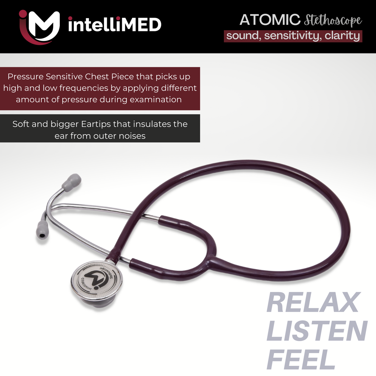 intelliMED Atomic A.L. Stethoscope with Optimal Sound Amplification , 1 Year Warranty