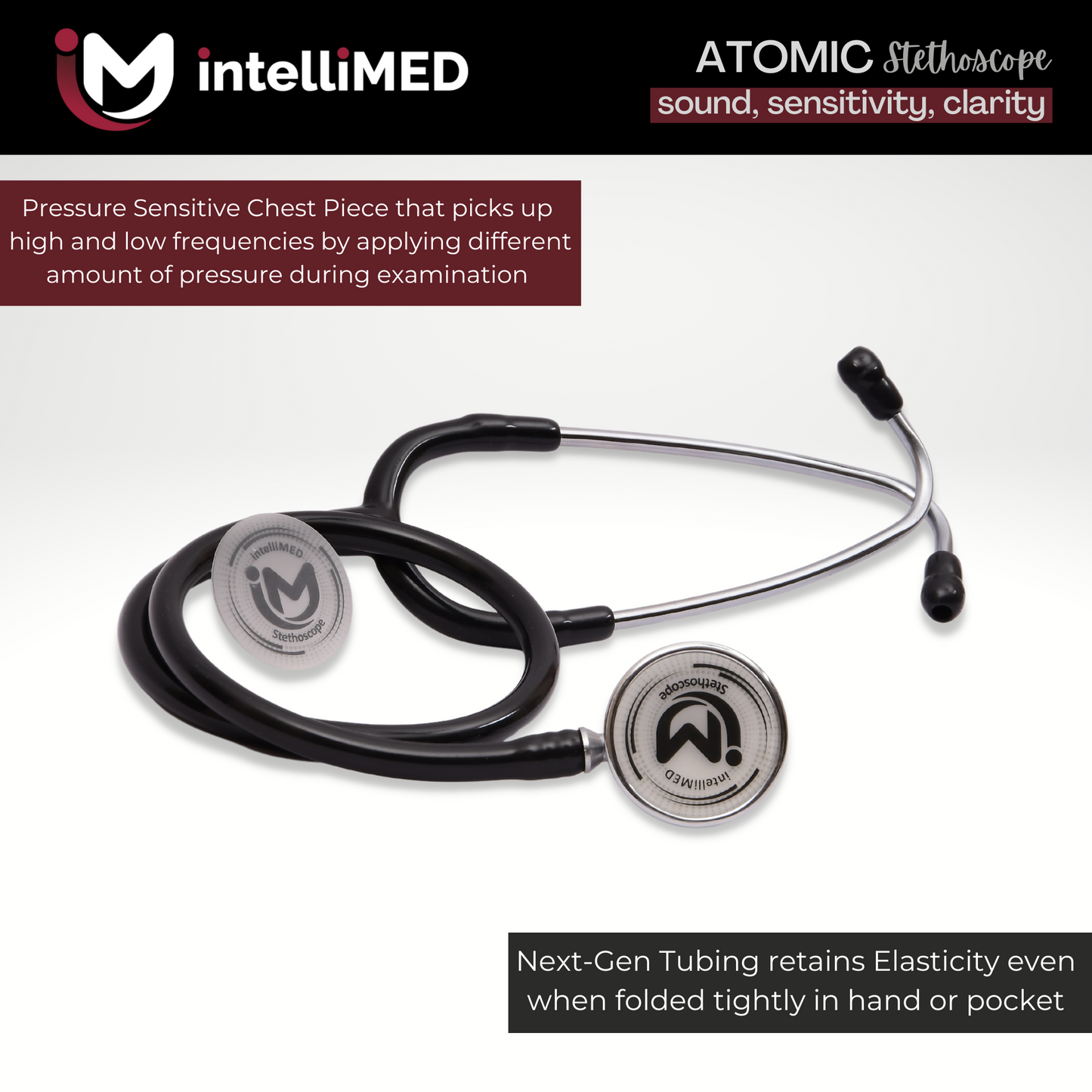 intelliMED Atomic A.L. Stethoscope with Optimal Sound Amplification , 1 Year Warranty
