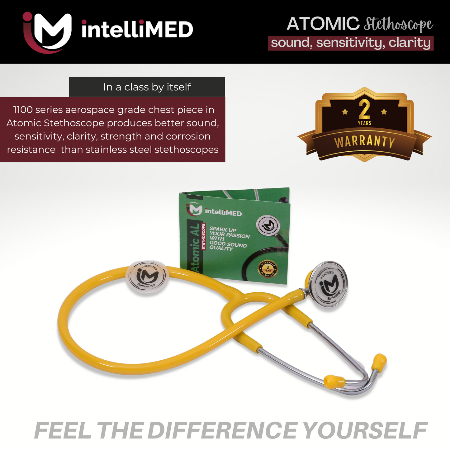 intelliMED Atomic A.L. Stethoscope with Optimal Sound Amplification , 1 Year Warranty