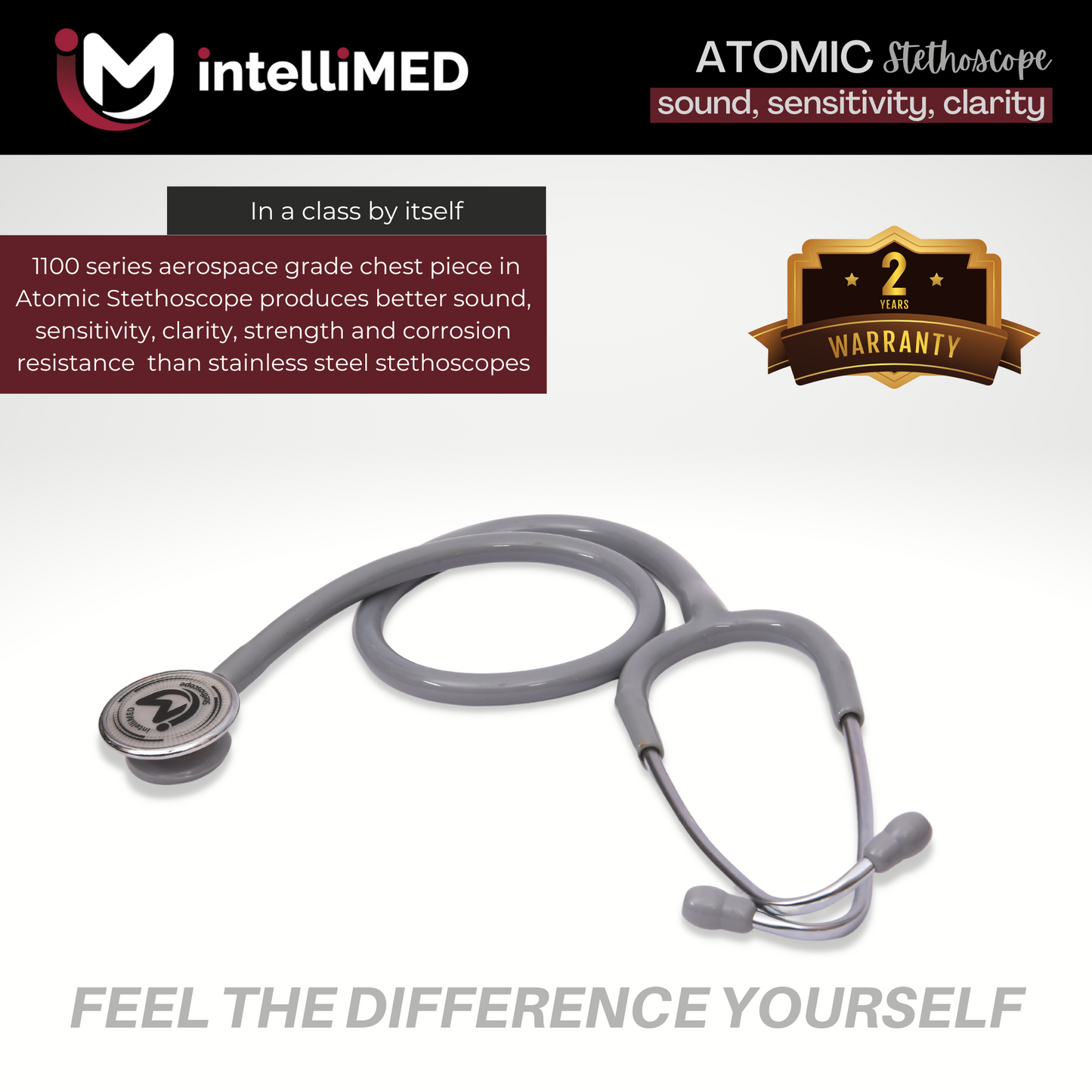 intelliMED Atomic A.L. Stethoscope with Optimal Sound Amplification , 1 Year Warranty