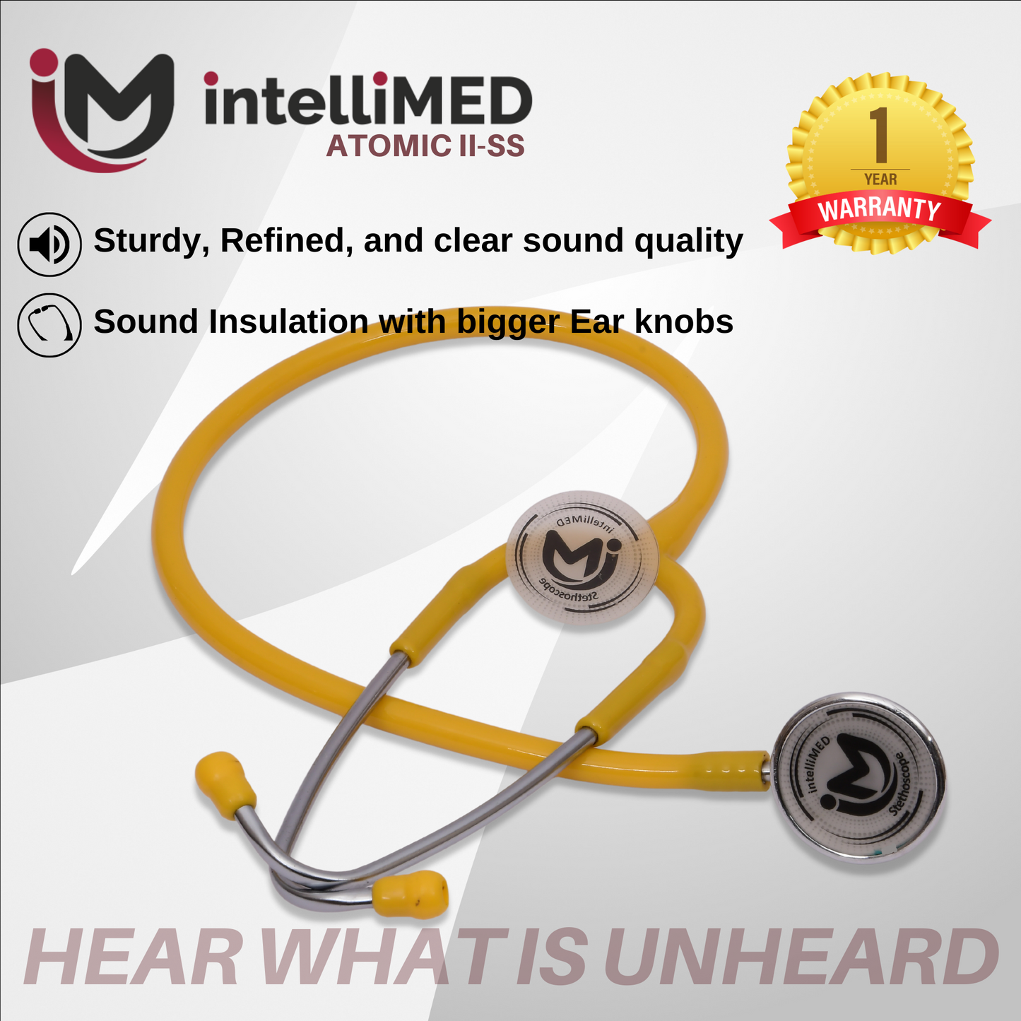 intelliMED Atomic II-SS Stethoscope, Dual head Stainless Steel Stethoscope with enhanced acoustic Clarity, 1 Year Warranty