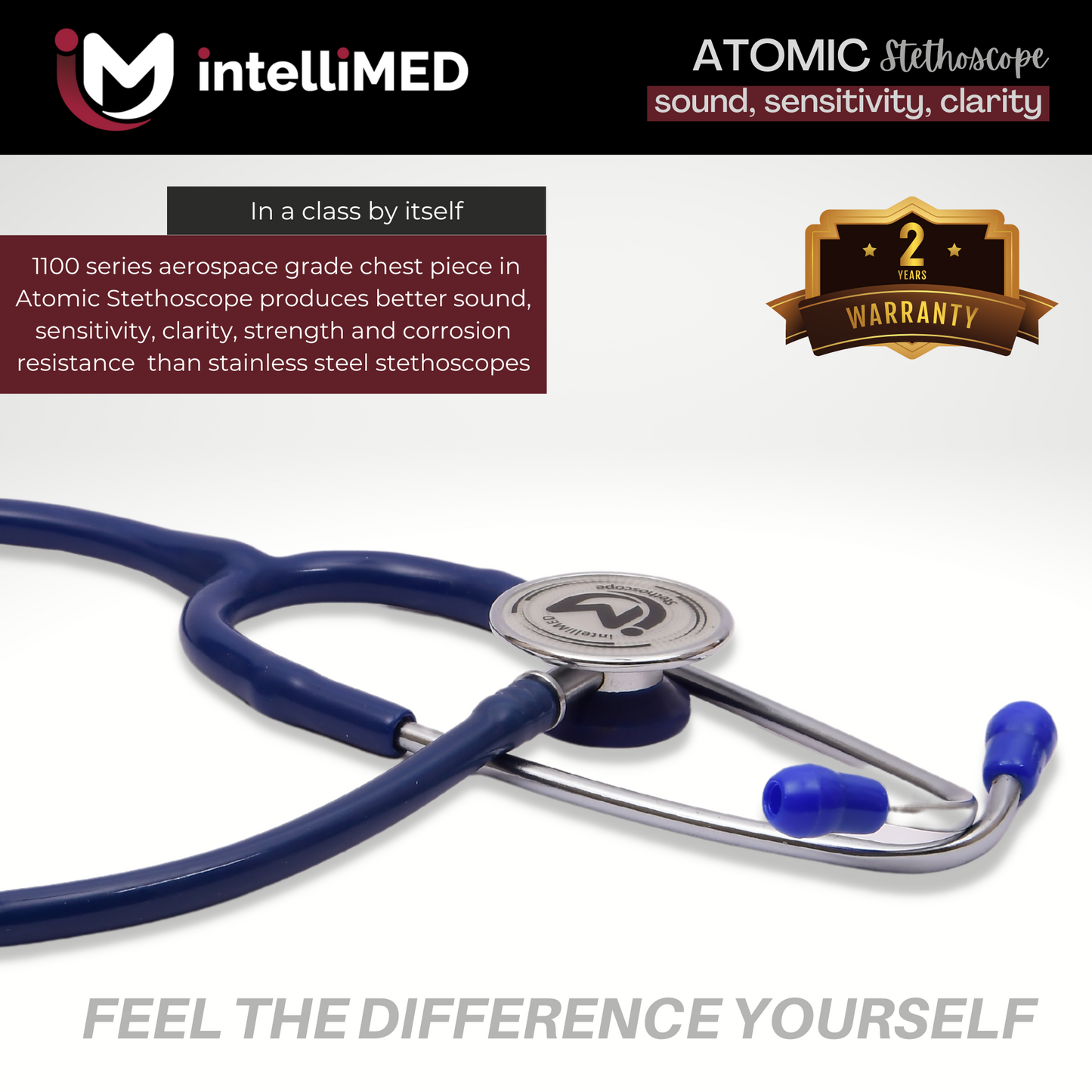 intelliMED Atomic A.L. Stethoscope with Optimal Sound Amplification , 1 Year Warranty