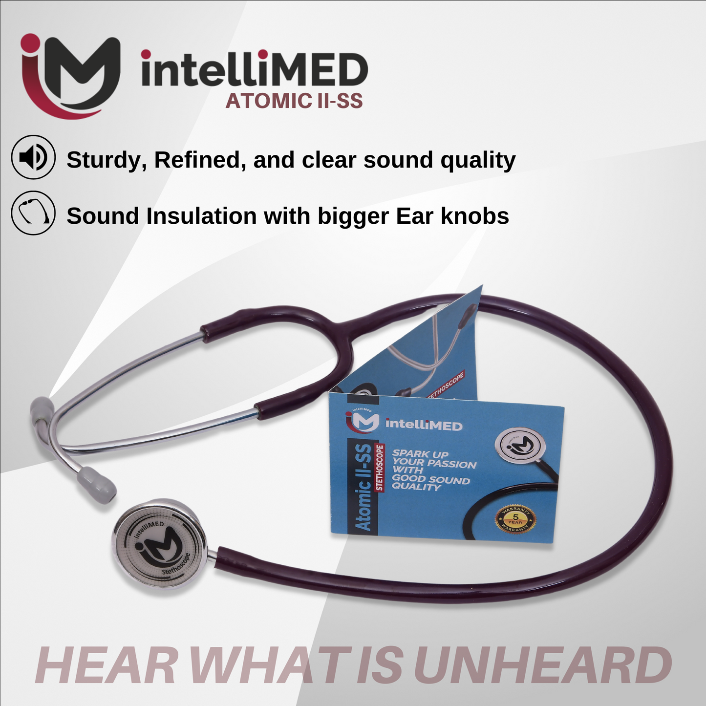 intelliMED Atomic II-SS Stethoscope, Dual head Stainless Steel Stethoscope with enhanced acoustic Clarity, 1 Year Warranty