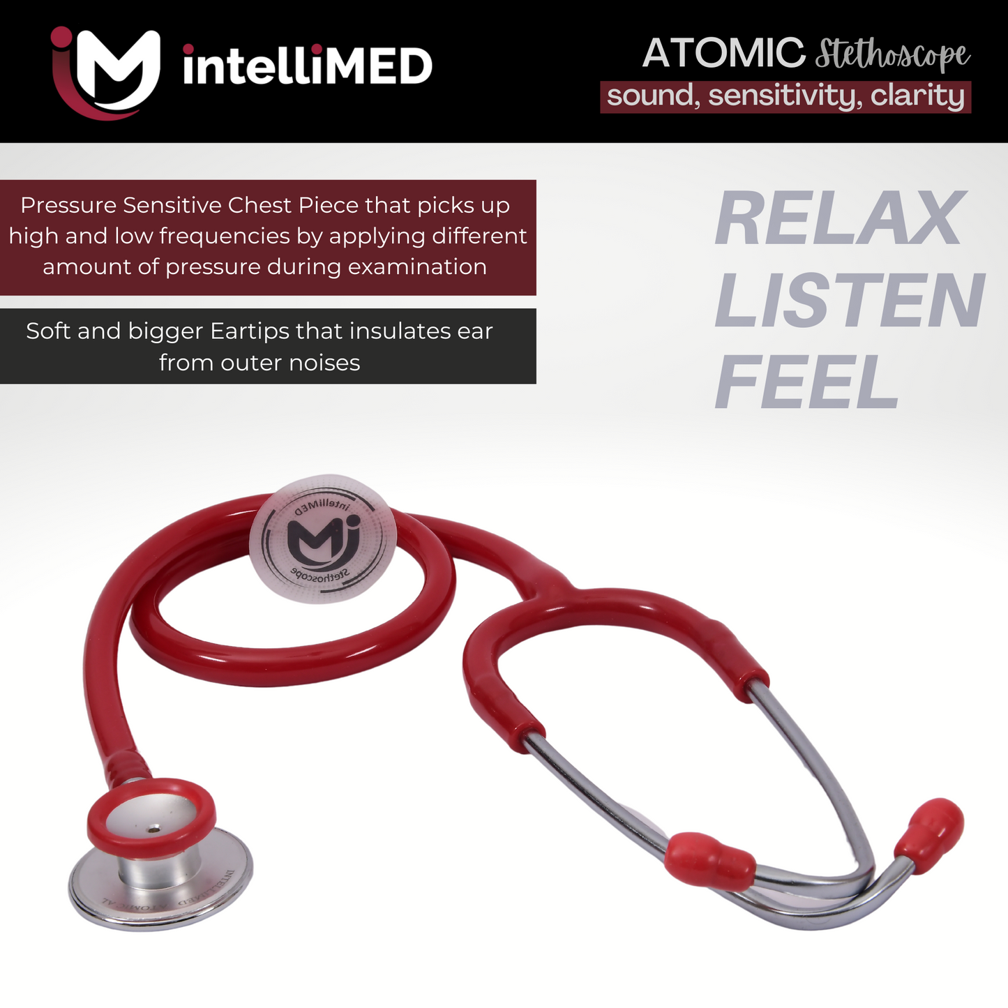 intelliMED Atomic A.L. Stethoscope with Optimal Sound Amplification , 1 Year Warranty