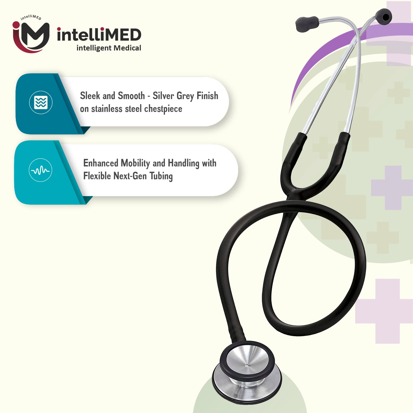 intelliMED Evolv II Stainess Steel Stethoscope with enhanced acoustic Clarity, 1 Year Warranty