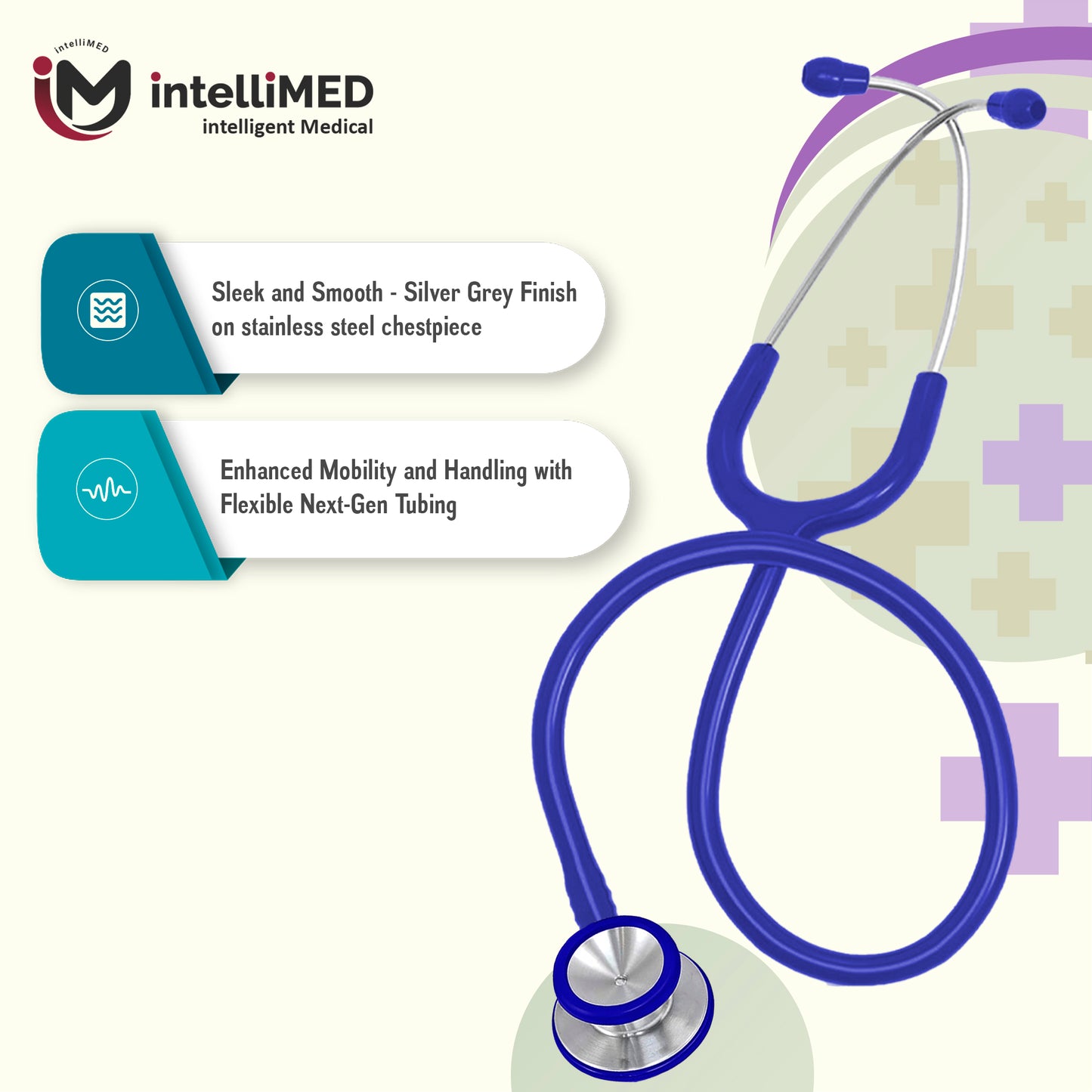 intelliMED Evolv II Stainess Steel Stethoscope with enhanced acoustic Clarity, 1 Year Warranty