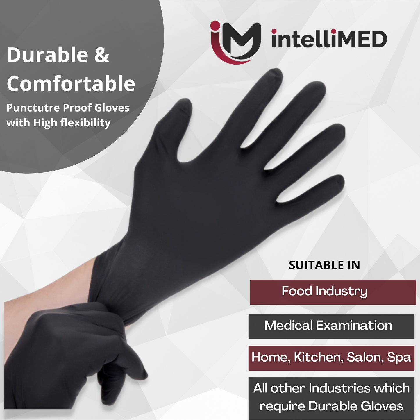 intelliMED Powder Free Nitirle Exam Gloves ( Black Color )