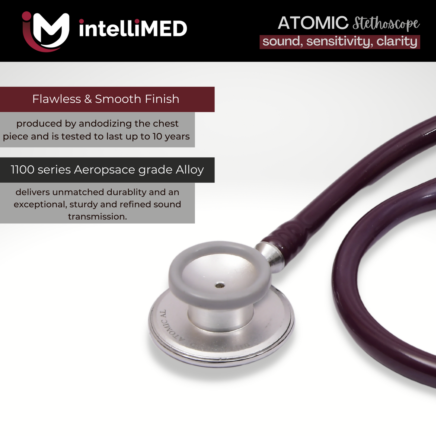 intelliMED Atomic A.L. Stethoscope with Optimal Sound Amplification , 1 Year Warranty