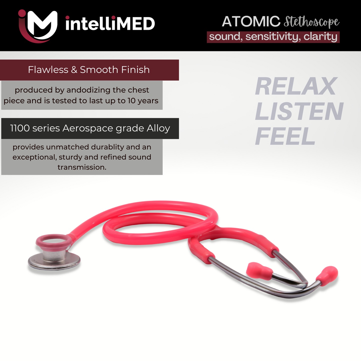 intelliMED Atomic A.L. Stethoscope with Optimal Sound Amplification , 1 Year Warranty