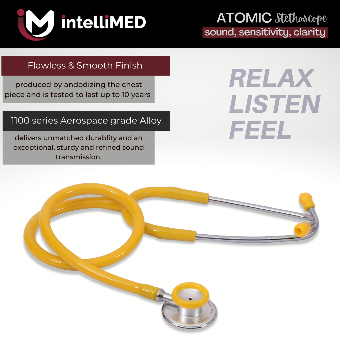 intelliMED Atomic A.L. Stethoscope with Optimal Sound Amplification , 1 Year Warranty