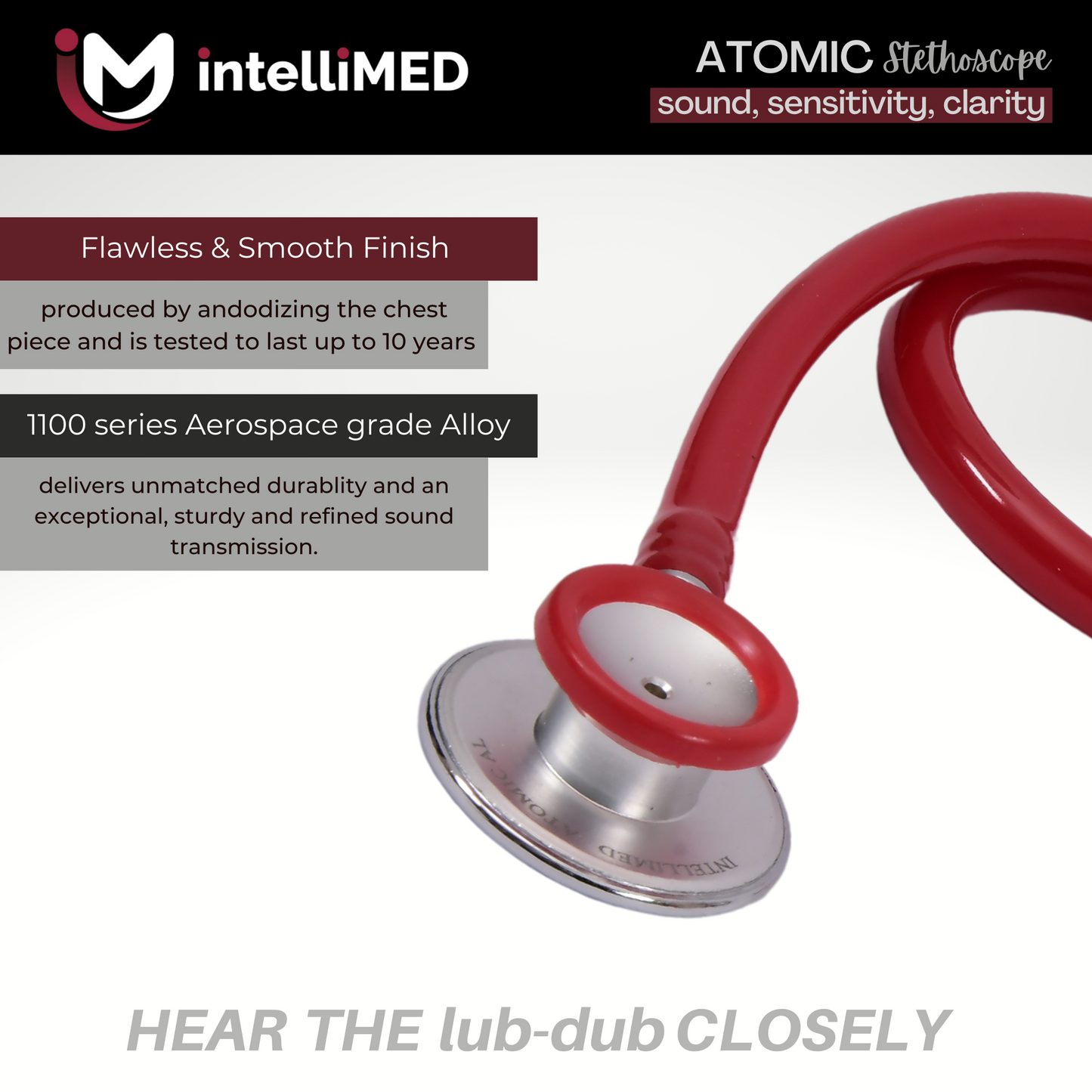intelliMED Atomic A.L. Stethoscope with Optimal Sound Amplification , 1 Year Warranty