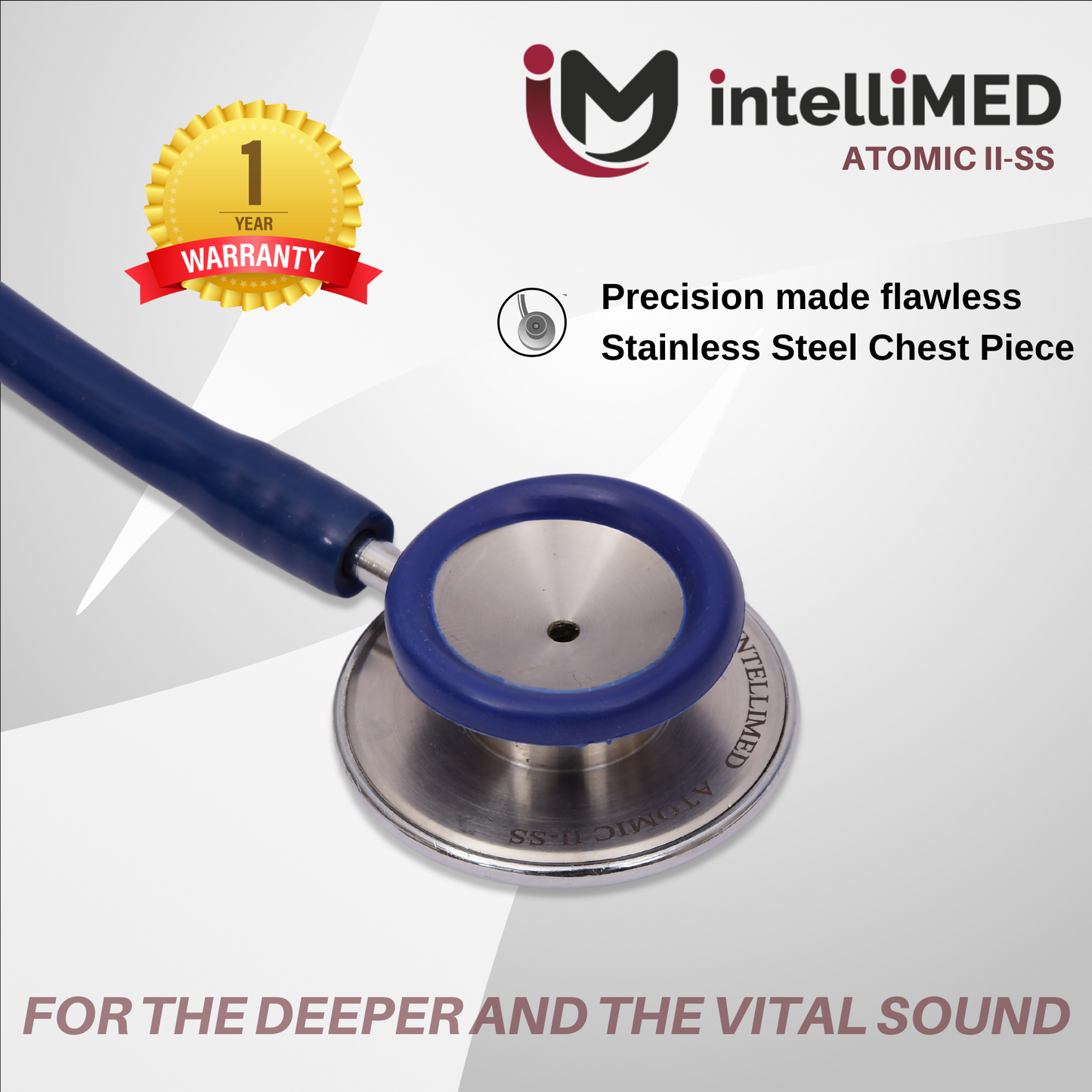 intelliMED Atomic II-SS Stethoscope, Dual head Stainless Steel Stethoscope with enhanced acoustic Clarity, 1 Year Warranty