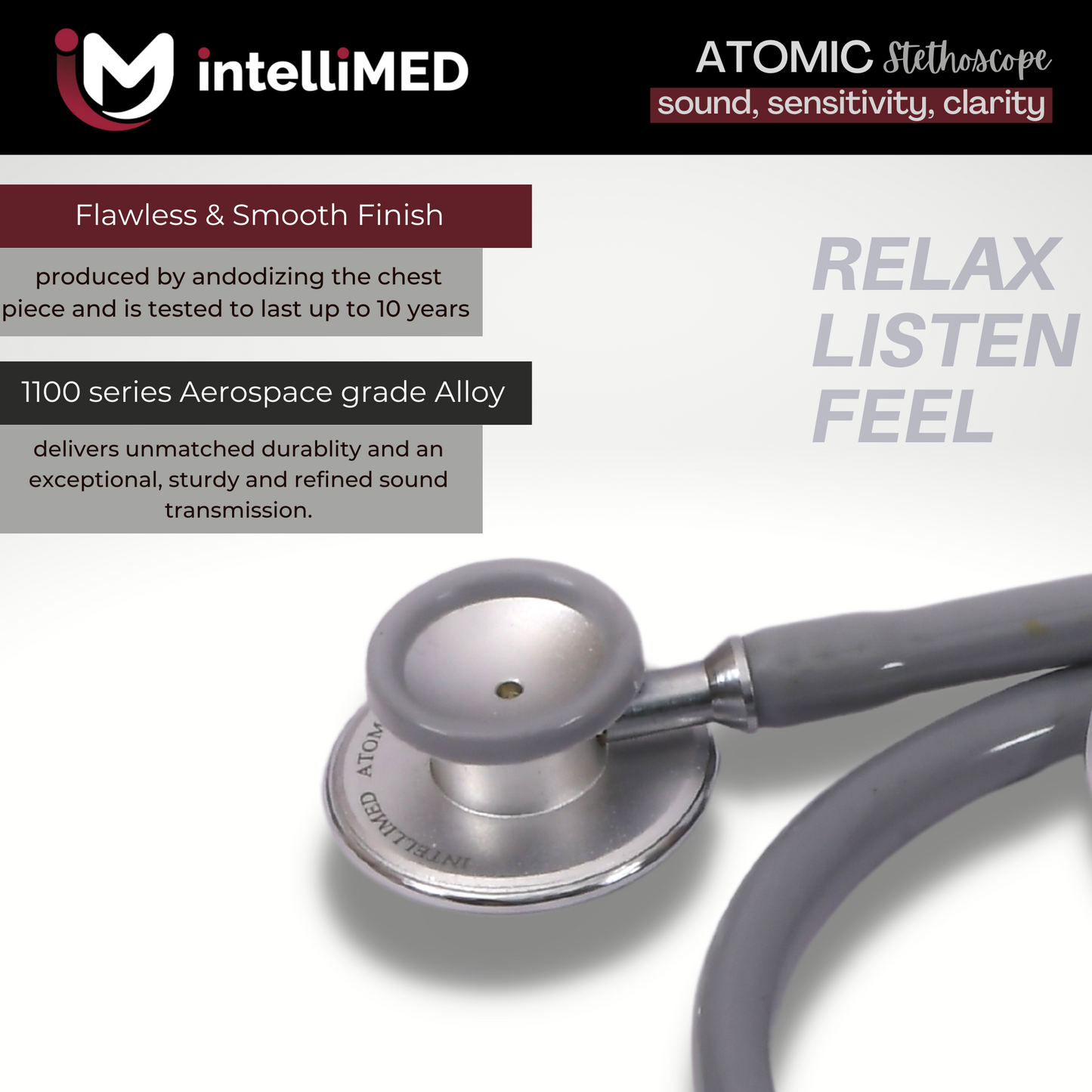intelliMED Atomic A.L. Stethoscope with Optimal Sound Amplification , 1 Year Warranty