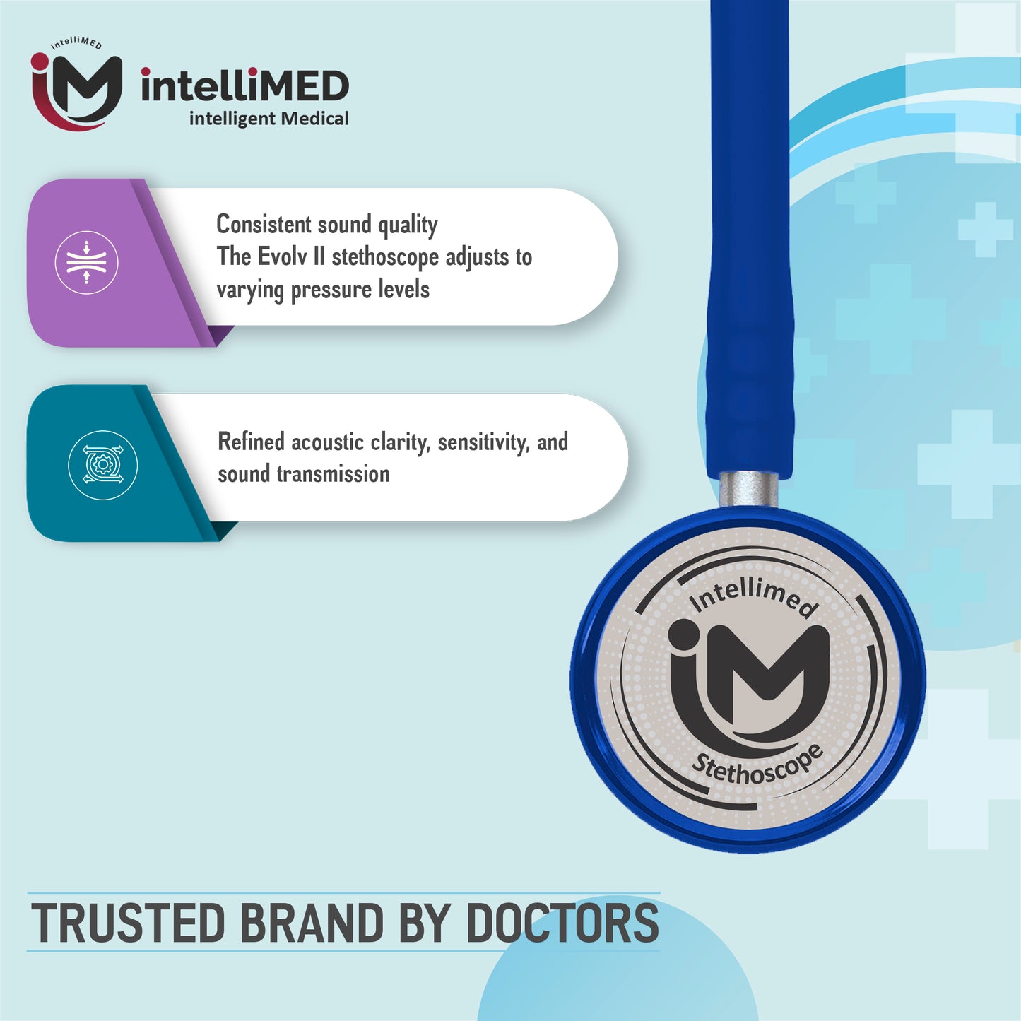 intelliMED Evolv II Stainess Steel Stethoscope with enhanced acoustic Clarity, 1 Year Warranty