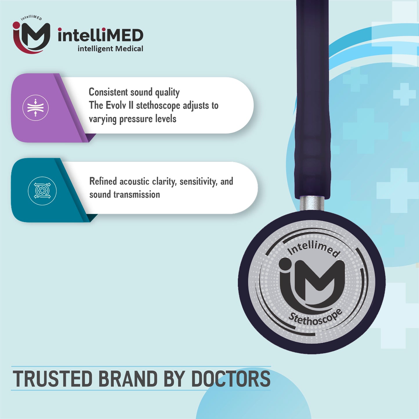 intelliMED Evolv II Stainess Steel Stethoscope with enhanced acoustic Clarity, 1 Year Warranty