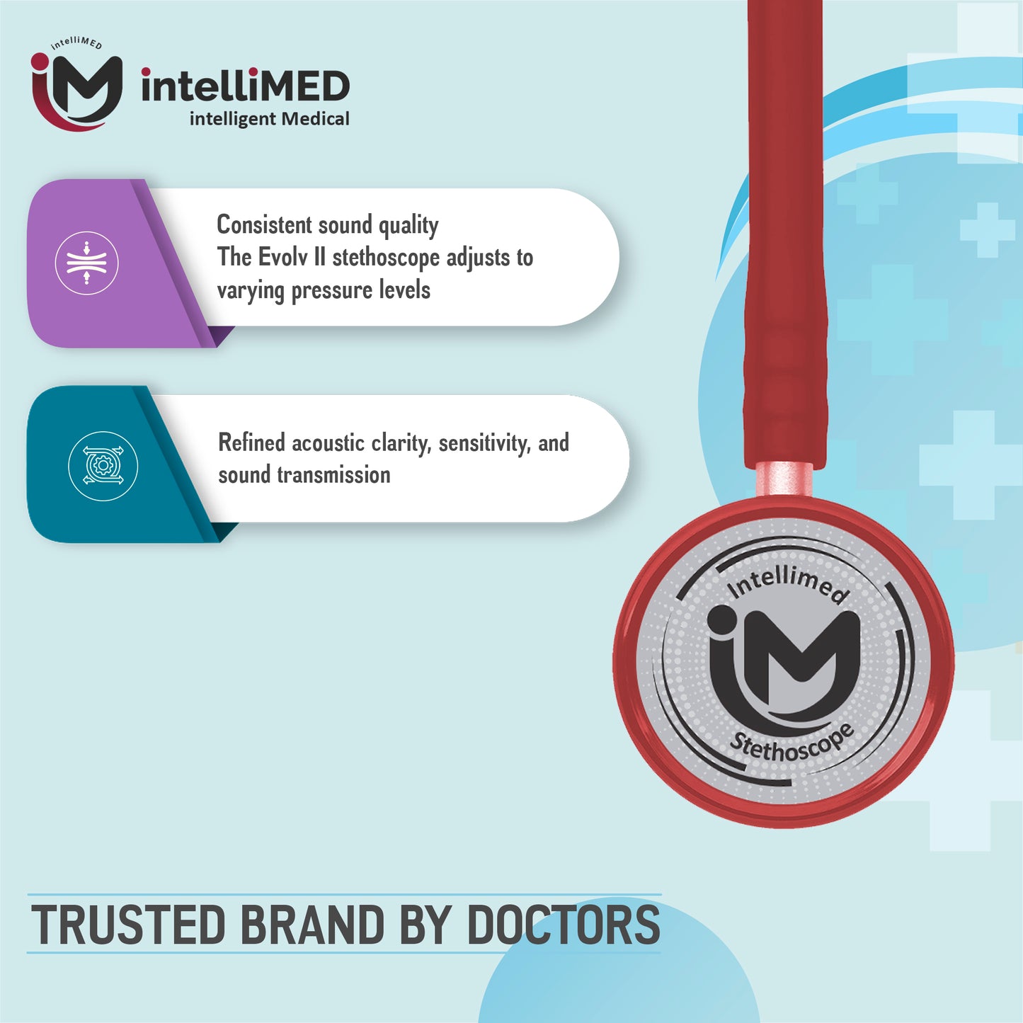 intelliMED Evolv II Stainess Steel Stethoscope with enhanced acoustic Clarity, 1 Year Warranty