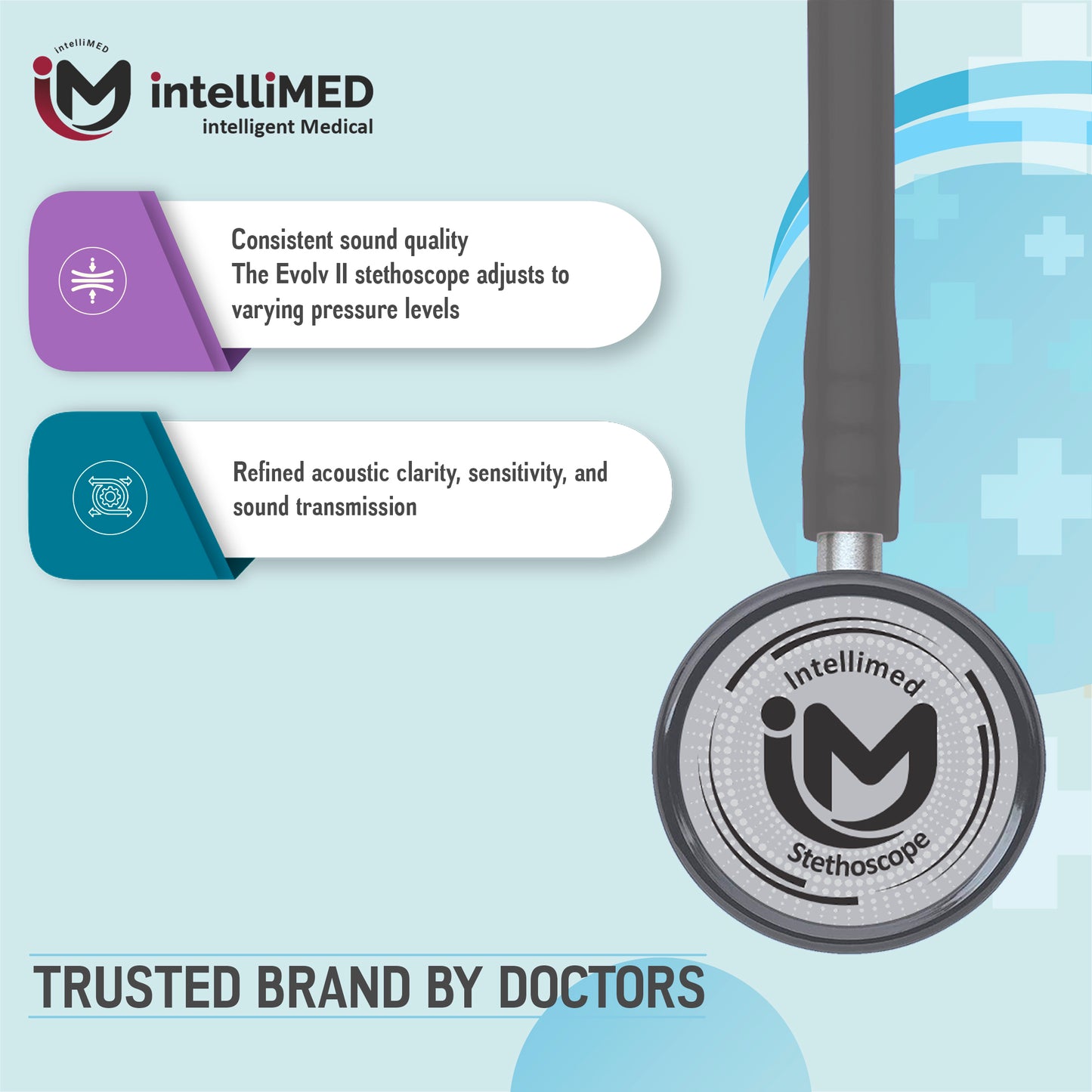 intelliMED Evolv II Stainess Steel Stethoscope with enhanced acoustic Clarity, 1 Year Warranty