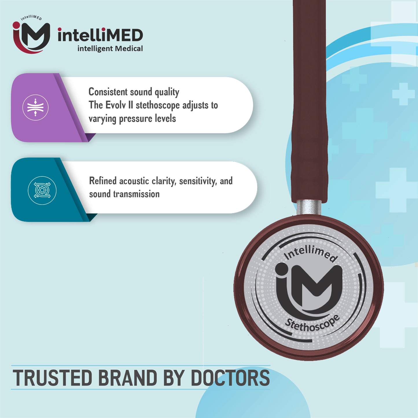 intelliMED Evolv II Stainess Steel Stethoscope with enhanced acoustic Clarity, 1 Year Warranty