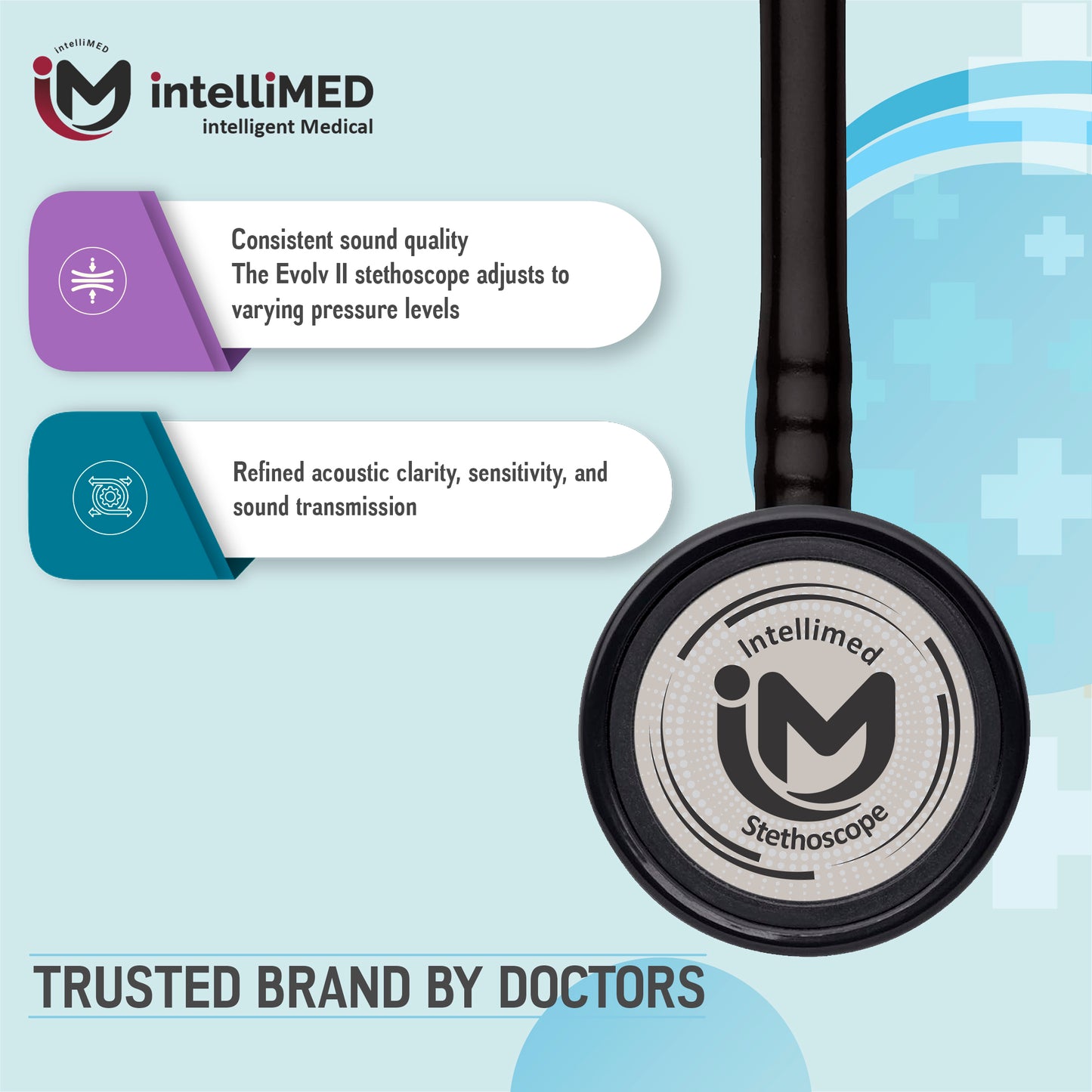 intelliMED Evolv II Stainess Steel Stethoscope with enhanced acoustic Clarity, 1 Year Warranty