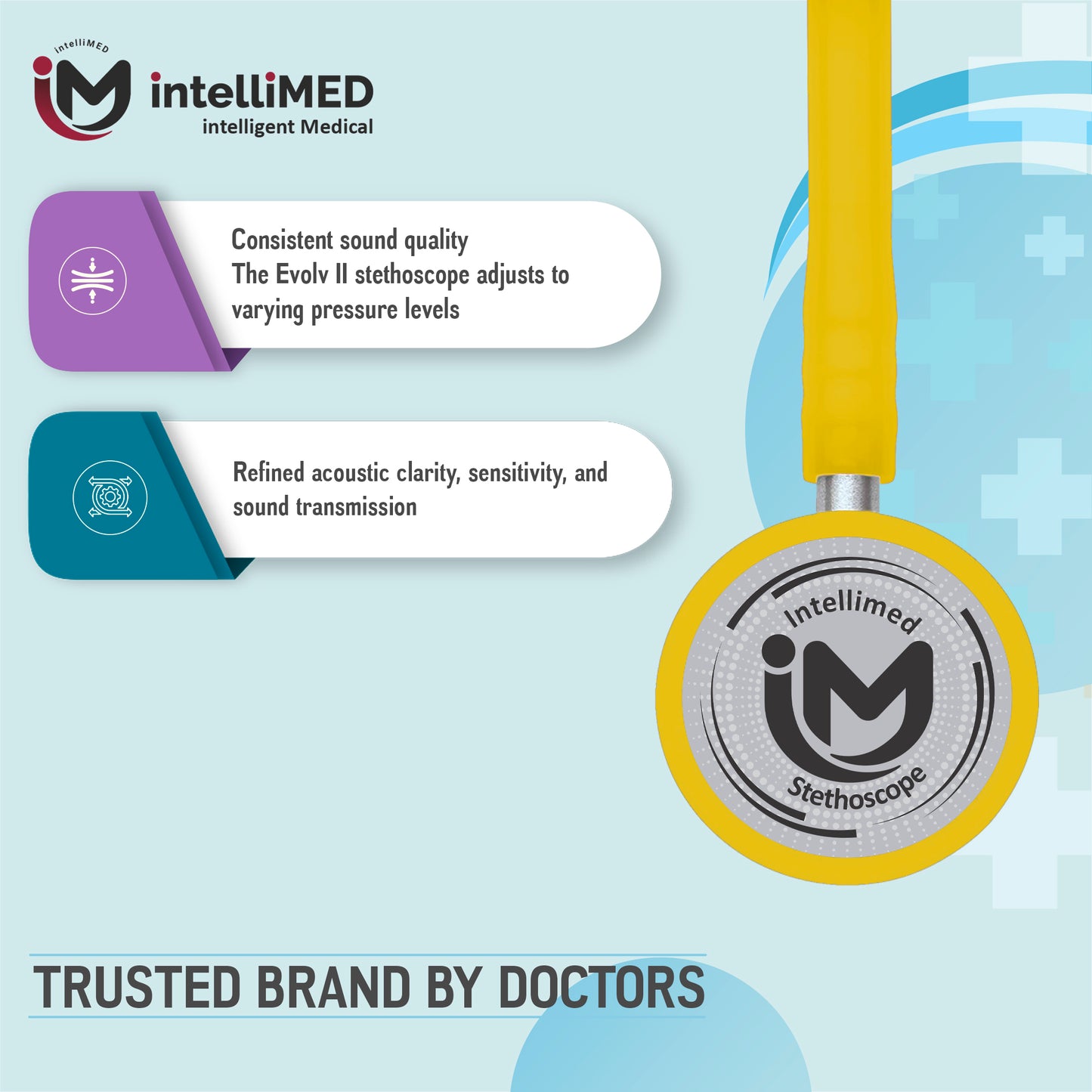 intelliMED Evolv II Stainess Steel Stethoscope with enhanced acoustic Clarity, 1 Year Warranty