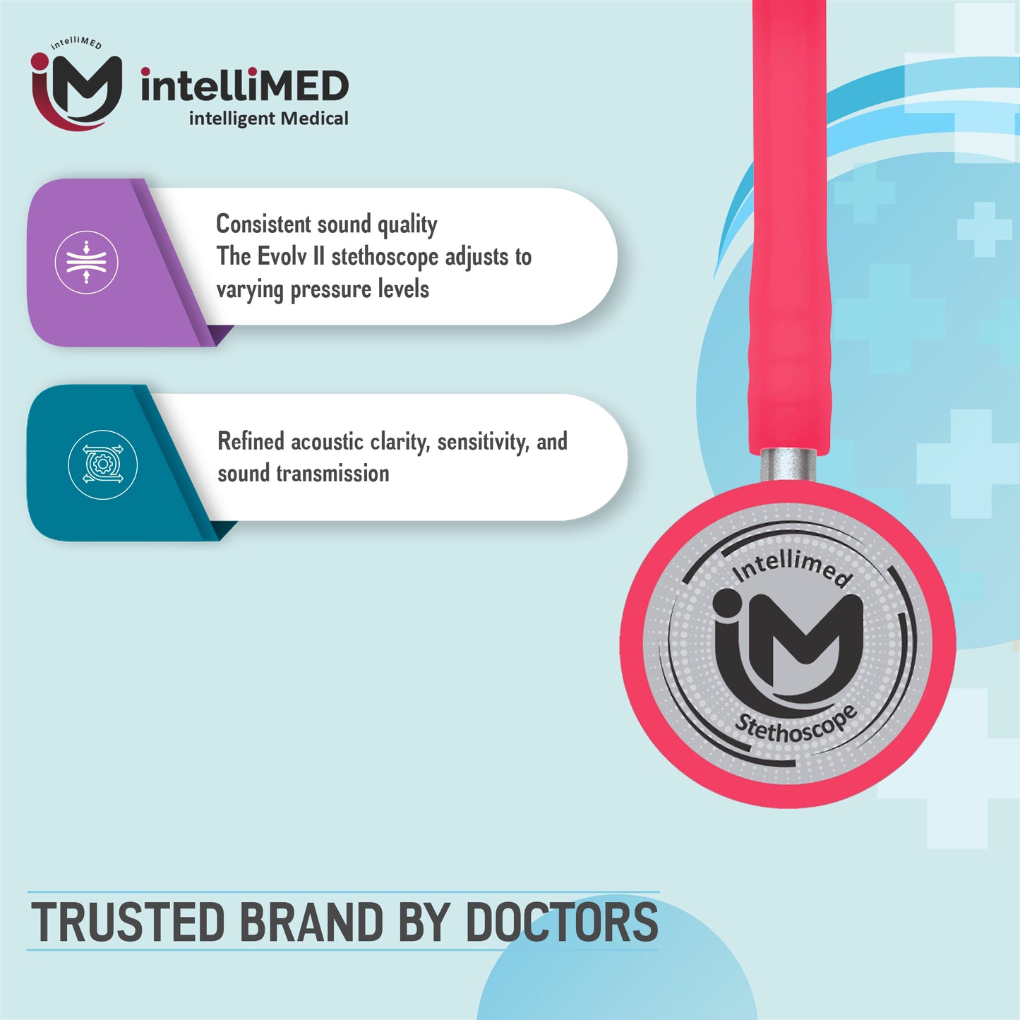 intelliMED Evolv II Stainess Steel Stethoscope with enhanced acoustic Clarity, 1 Year Warranty