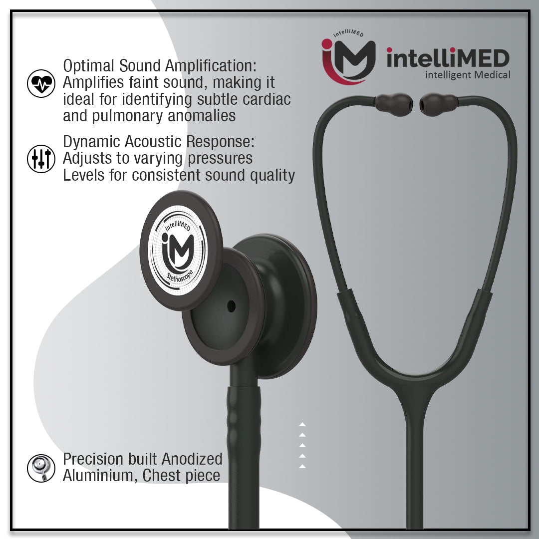 intelliMED Evolv Duo Matte Black Finish Stethoscope, Featherweight Stethoscope with Dynamic Acoustic Response, 1 Year Warranty