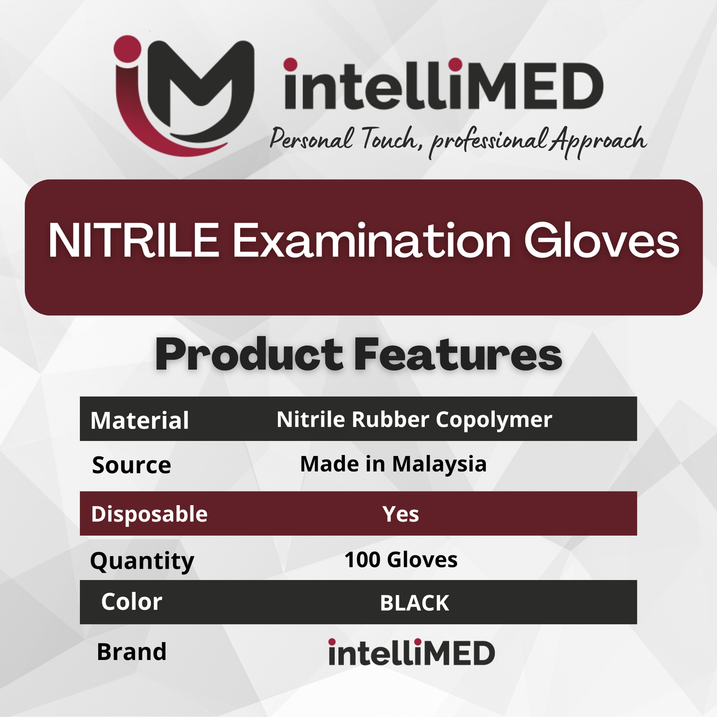intelliMED Powder Free Nitirle Exam Gloves ( Black Color )