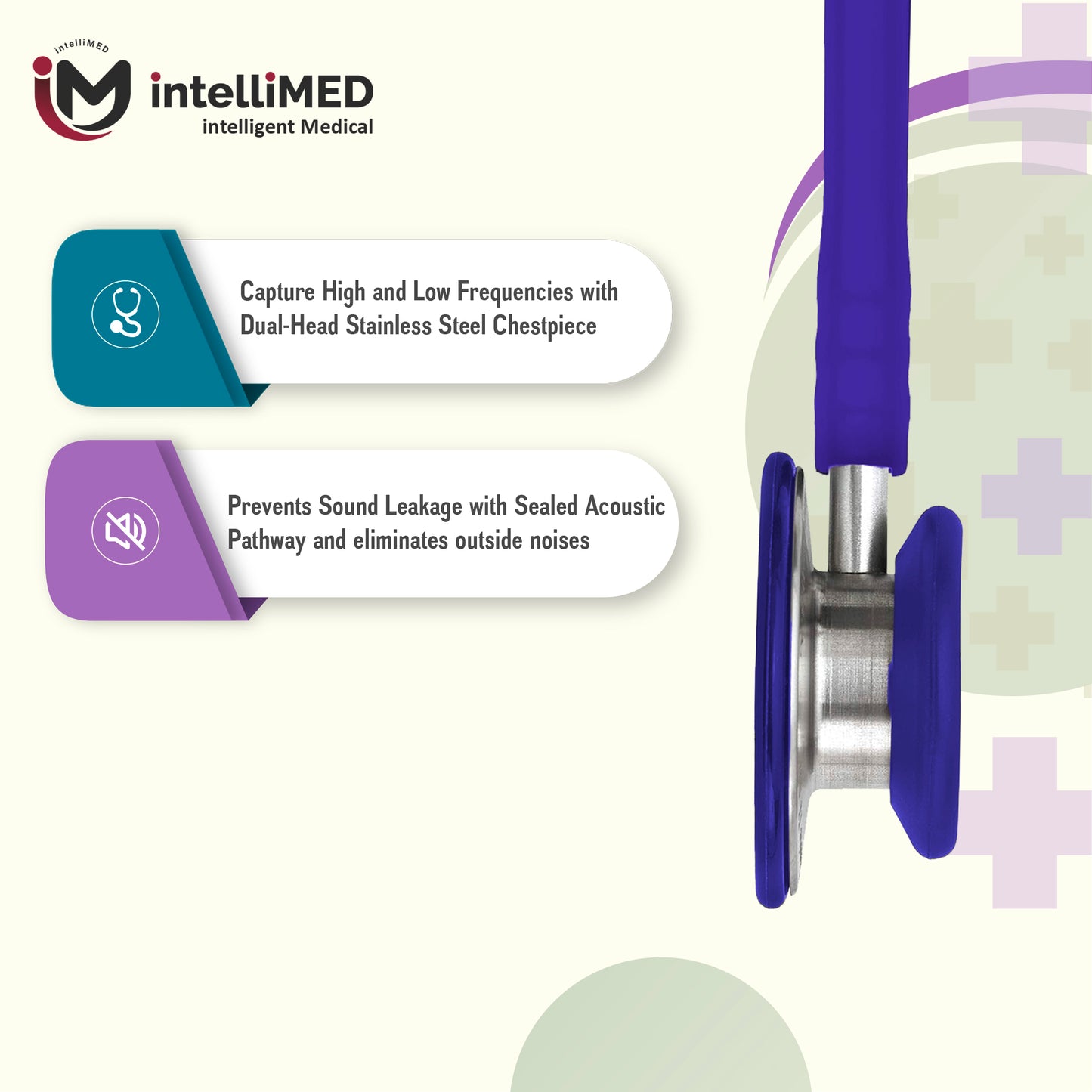 intelliMED Evolv II Stainess Steel Stethoscope with enhanced acoustic Clarity, 1 Year Warranty