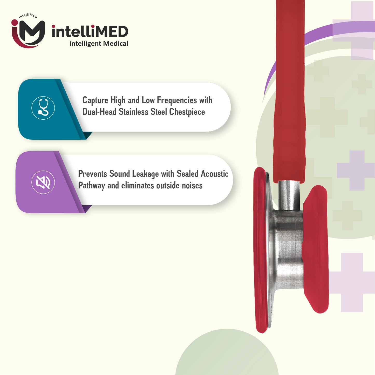 intelliMED Evolv II Stainess Steel Stethoscope with enhanced acoustic Clarity, 1 Year Warranty