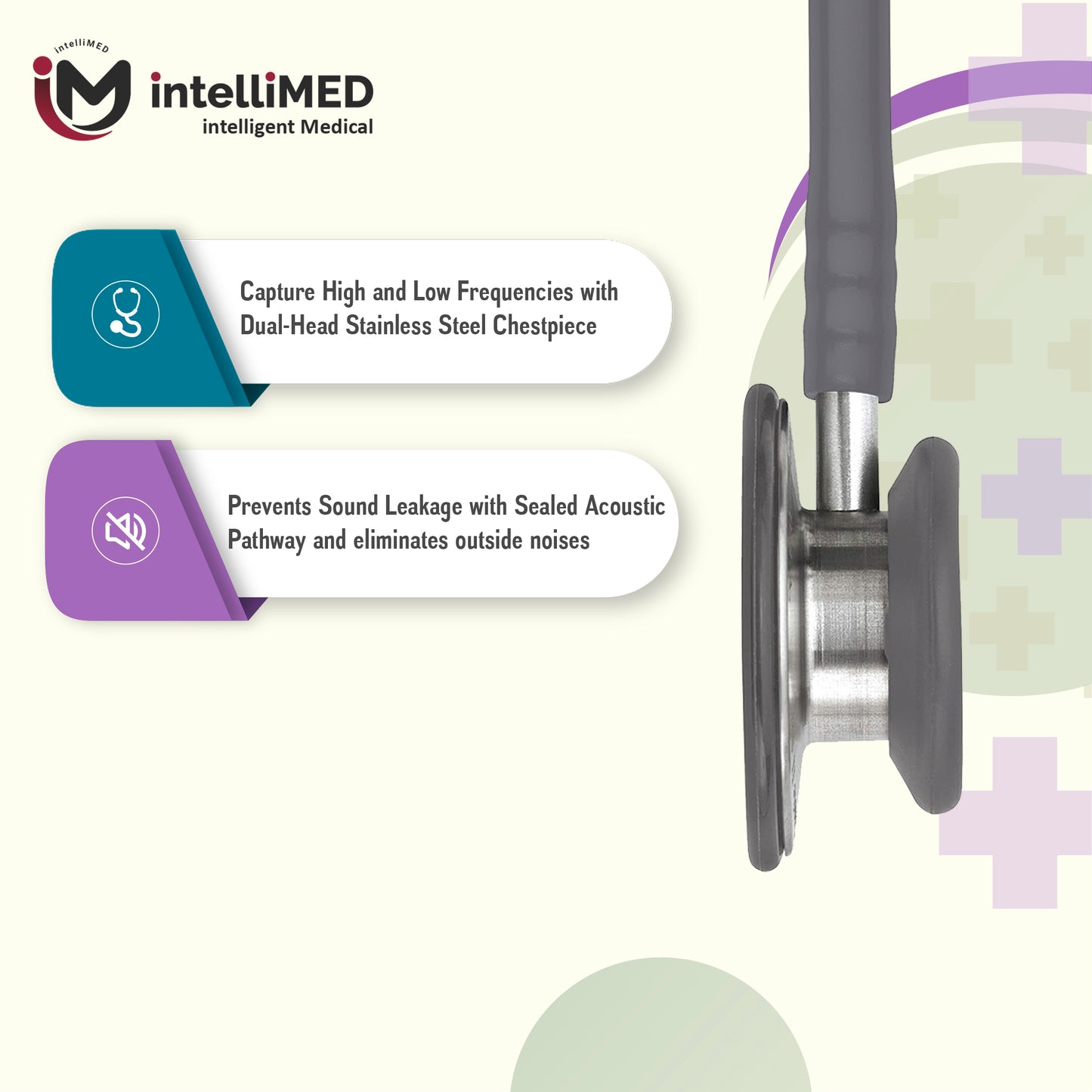 intelliMED Evolv II Stainess Steel Stethoscope with enhanced acoustic Clarity, 1 Year Warranty