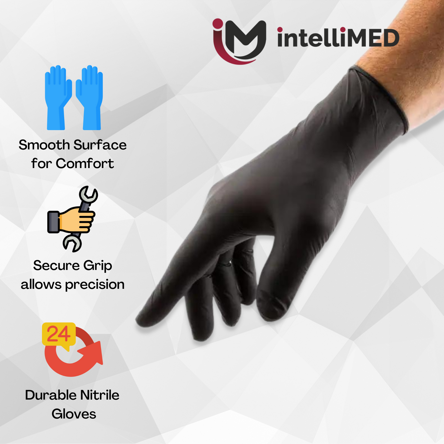 intelliMED Powder Free Nitirle Exam Gloves ( Black Color )