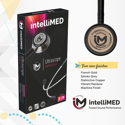 intelliMED Ultrascope Stethoscope, French Gold Edition, Stethoscope with Refined sound, sensitivity & Clarity, 1 Year Warranty