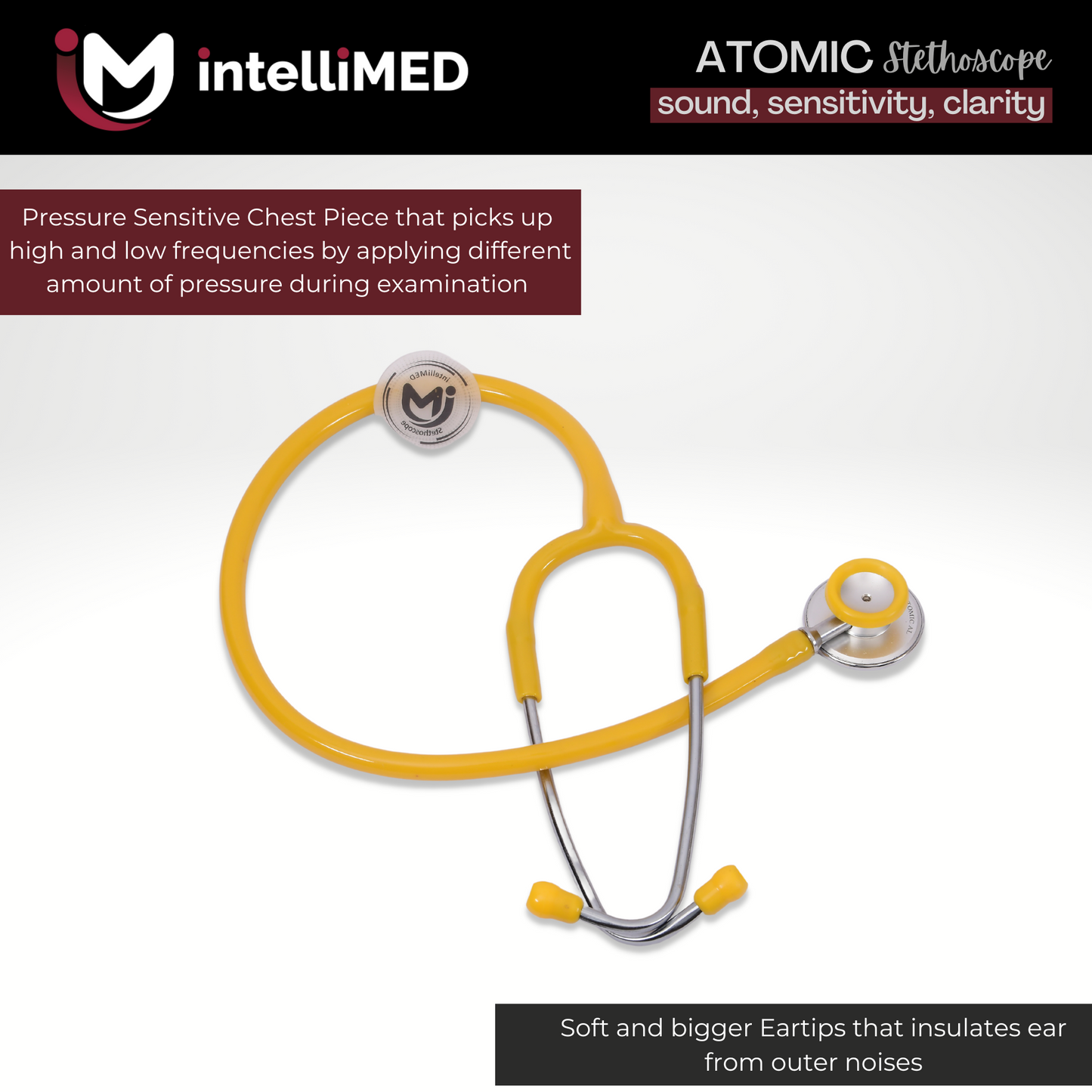 intelliMED Atomic A.L. Stethoscope with Optimal Sound Amplification , 1 Year Warranty
