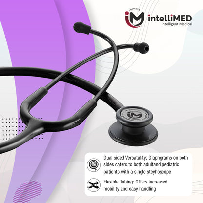 intelliMED Evolv Duo Matte Black Finish Stethoscope, Featherweight Stethoscope with Dynamic Acoustic Response, 1 Year Warranty