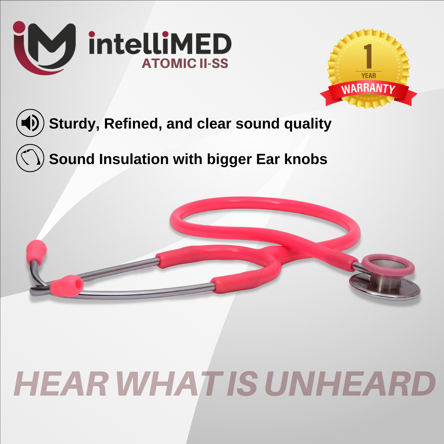 intelliMED Atomic II-SS Stethoscope, Dual head Stainless Steel Stethoscope with enhanced acoustic Clarity, 1 Year Warranty