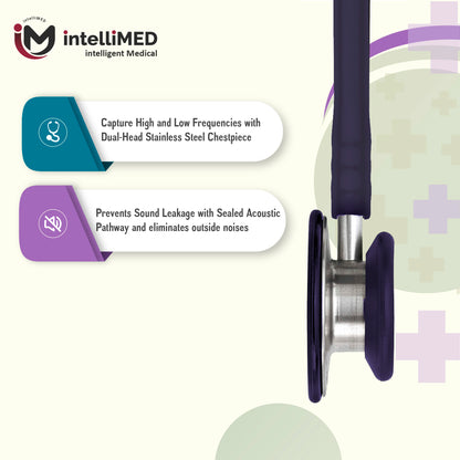 intelliMED Evolv II Stainess Steel Stethoscope with enhanced acoustic Clarity, 1 Year Warranty